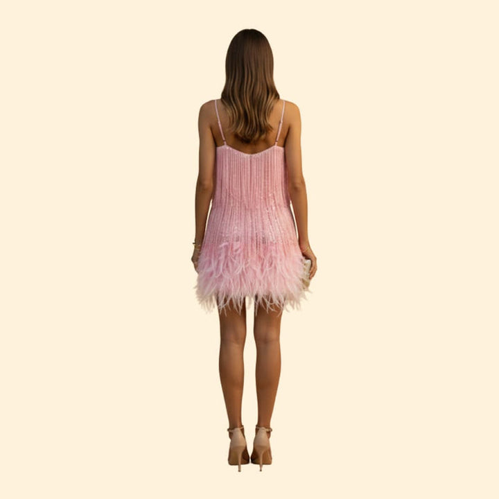 Women's Sequin Dress with Feather Trim
