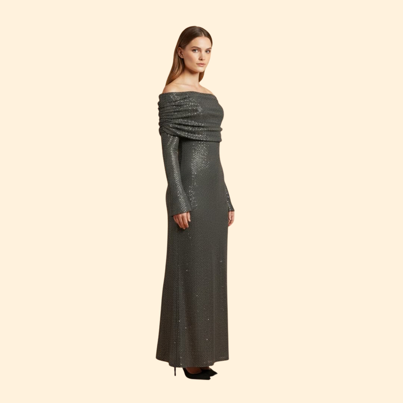 Women's Sequin Dress with Off-Shoulder Detail