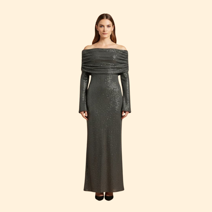 Women's Sequin Dress with Off-Shoulder Detail