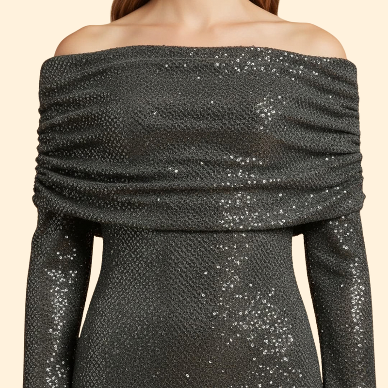 Women's Sequin Dress with Off-Shoulder Detail