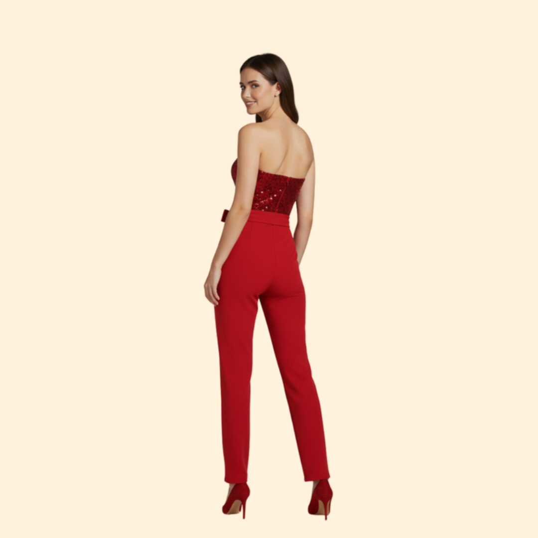 Women’s Sequin Jumpsuit with Belted Waist