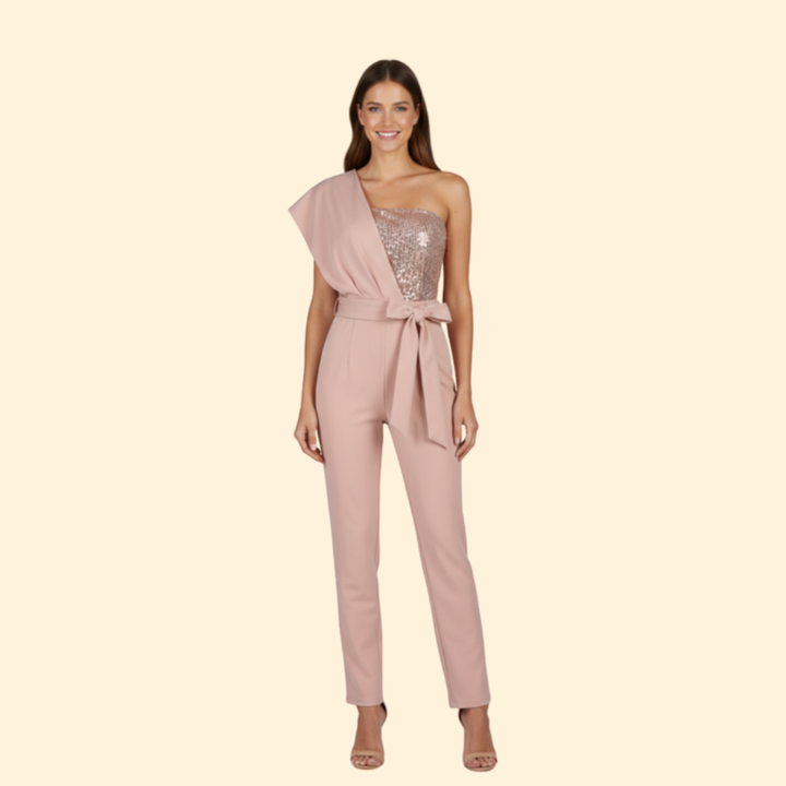 Women’s Sequin Jumpsuit with Belted Waist