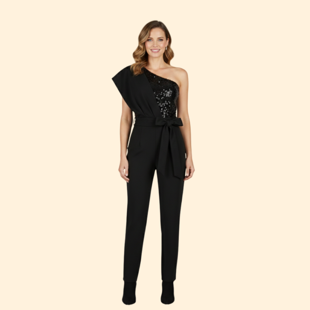 Women’s Sequin Jumpsuit with Belted Waist