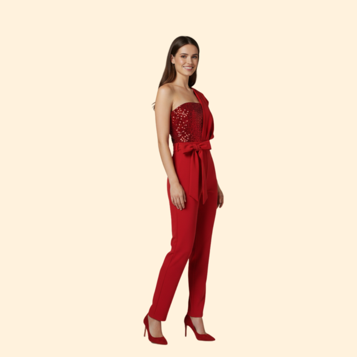 Women’s Sequin Jumpsuit with Belted Waist