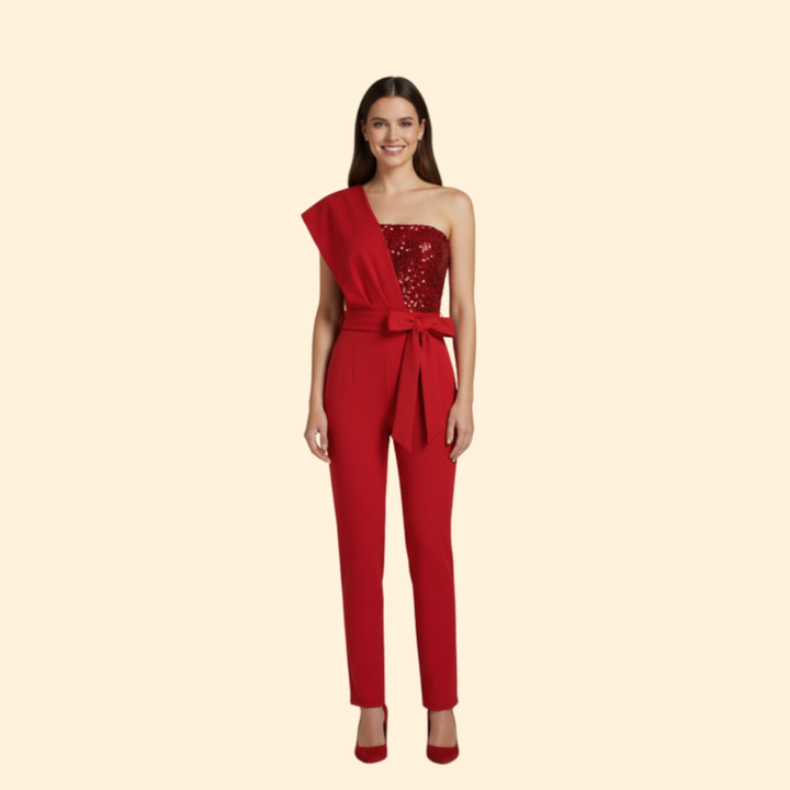 Women’s Sequin Jumpsuit with Belted Waist