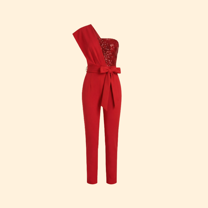 Women’s Sequin Jumpsuit with Belted Waist