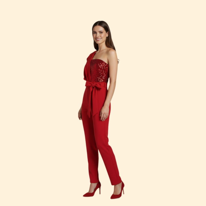 Women’s Sequin Jumpsuit with Belted Waist