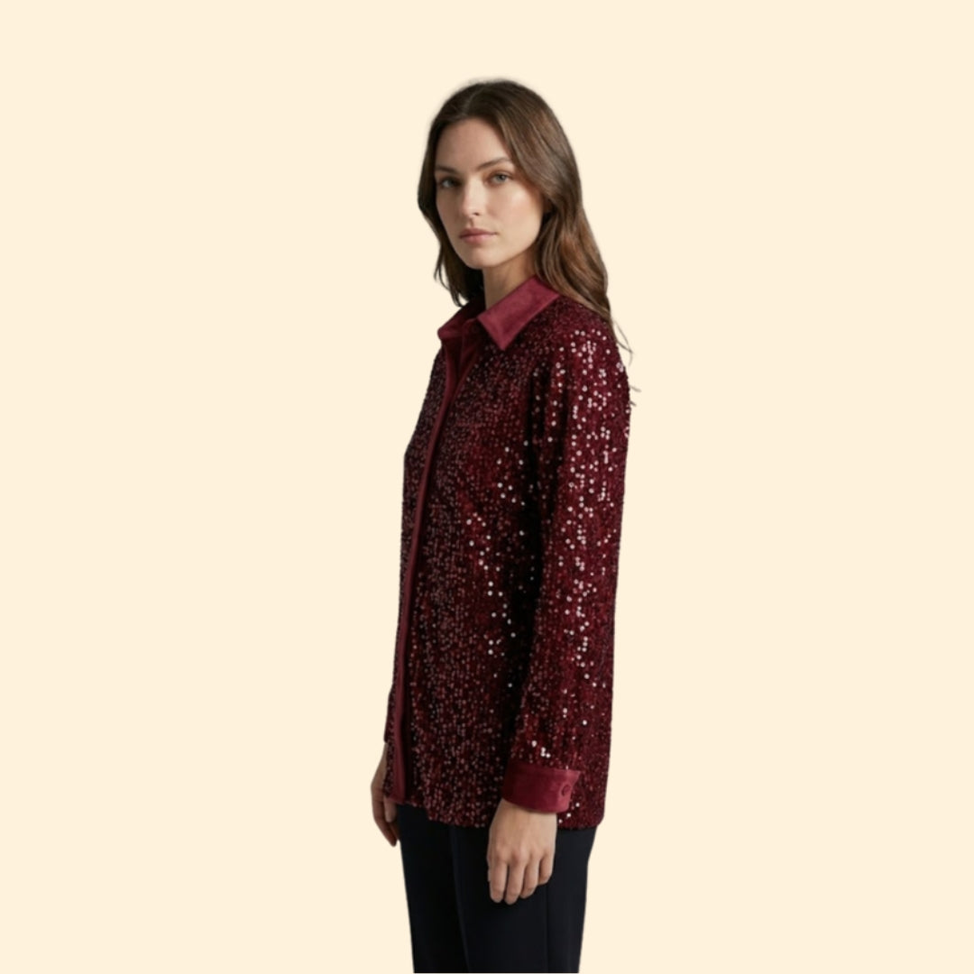 Women’s Sequin Shirt with Button-Down Front
