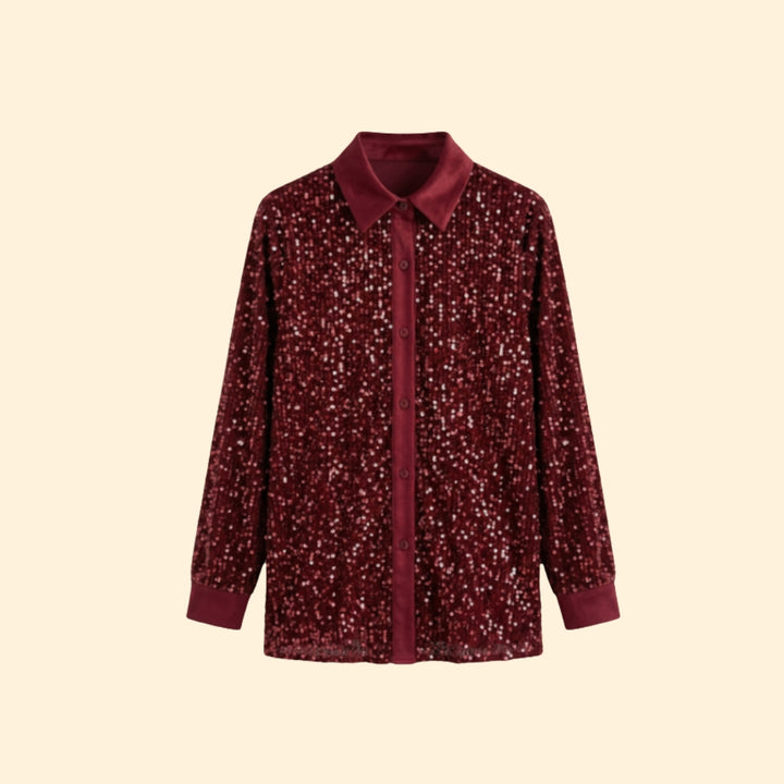 Women’s Sequin Shirt with Button-Down Front