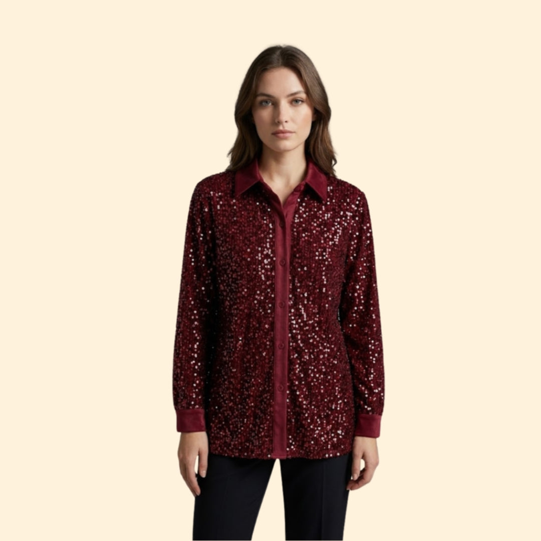 Women’s Sequin Shirt with Button-Down Front