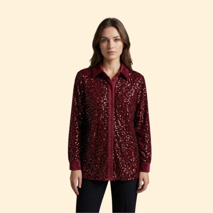 Women’s Sequin Shirt with Button-Down Front