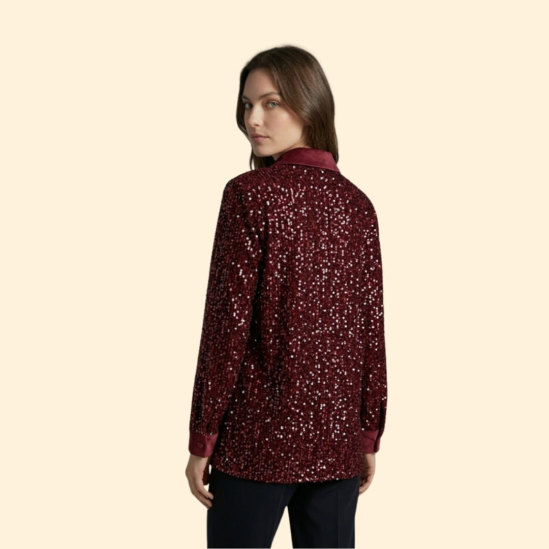 Women’s Sequin Shirt with Button-Down Front