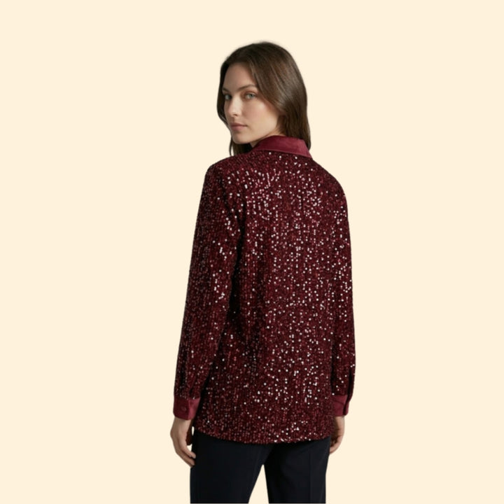 Women’s Sequin Shirt with Button-Down Front