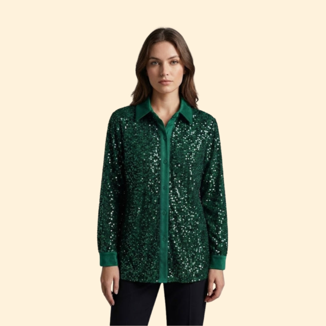 Women’s Sequin Shirt with Button-Down Front