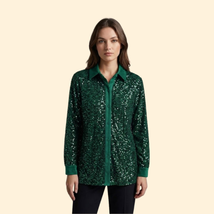 Women’s Sequin Shirt with Button-Down Front