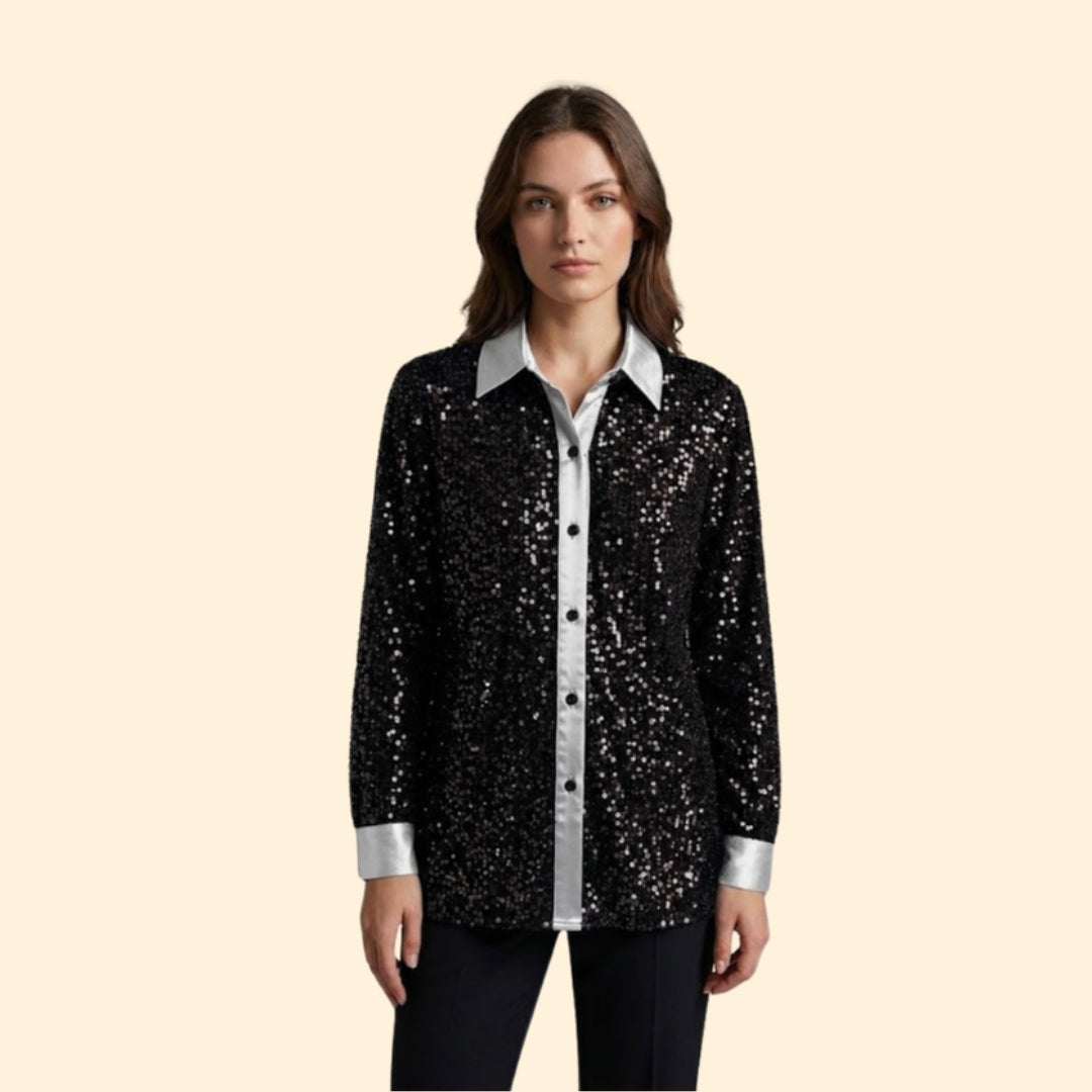 Women’s Sequin Shirt with Button-Down Front