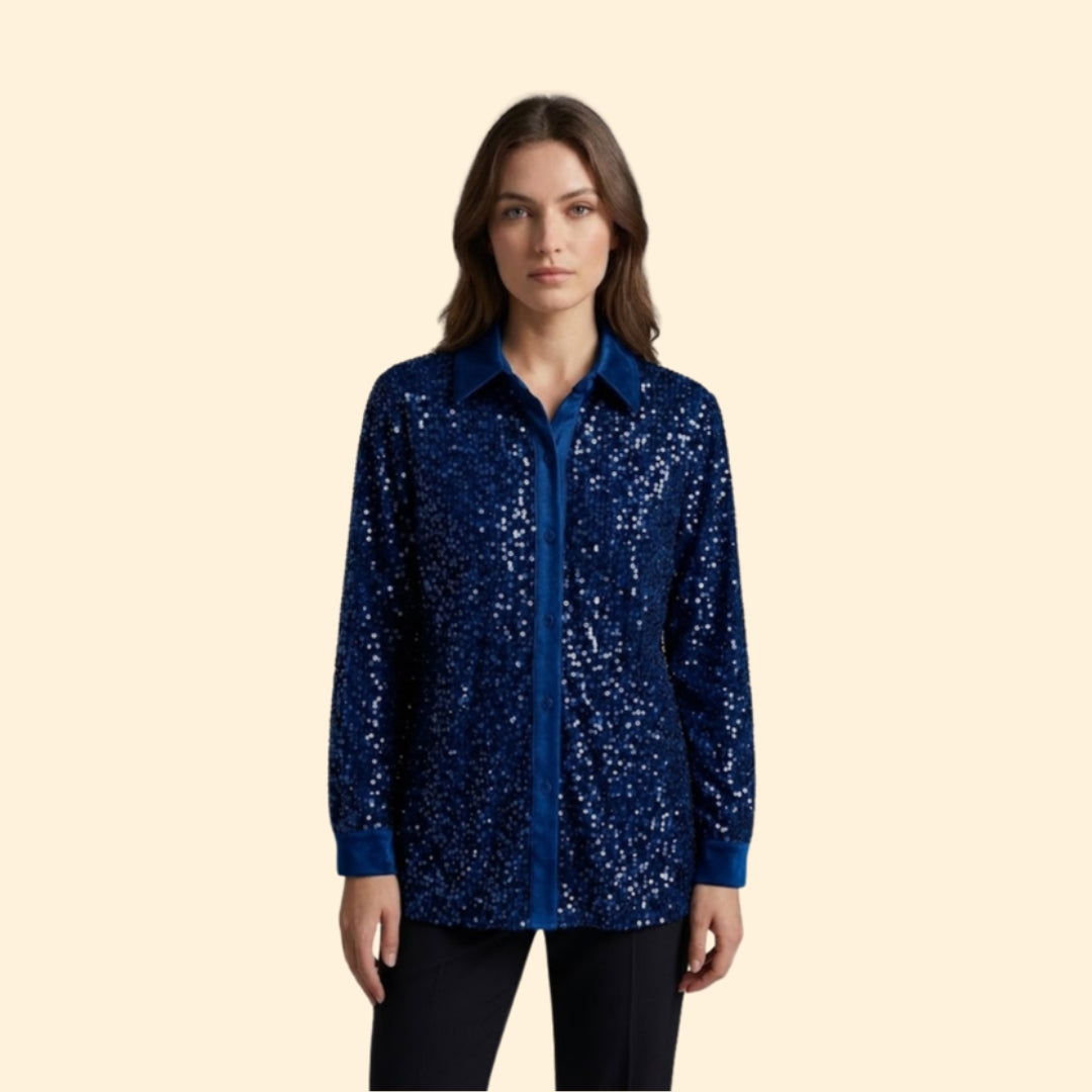 Women’s Sequin Shirt with Button-Down Front