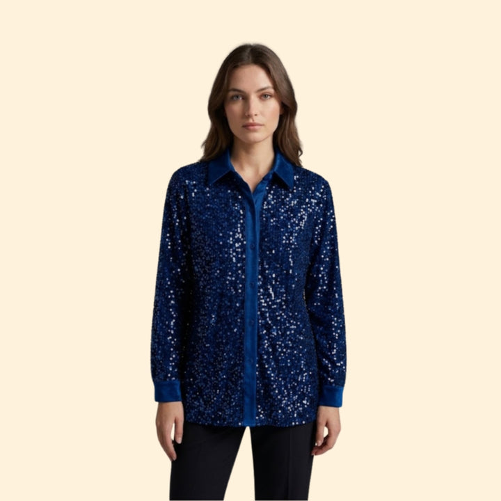Women’s Sequin Shirt with Button-Down Front