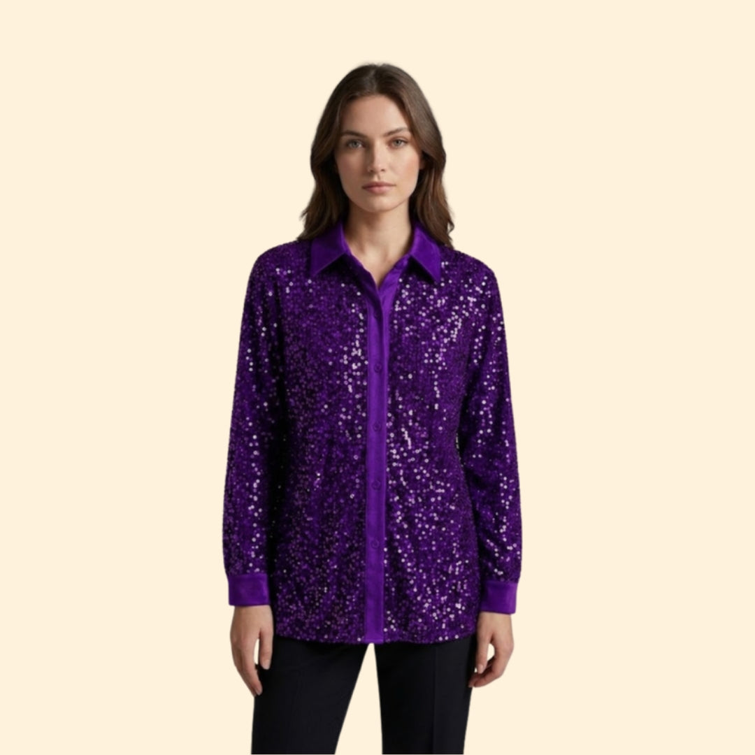 Women’s Sequin Shirt with Button-Down Front