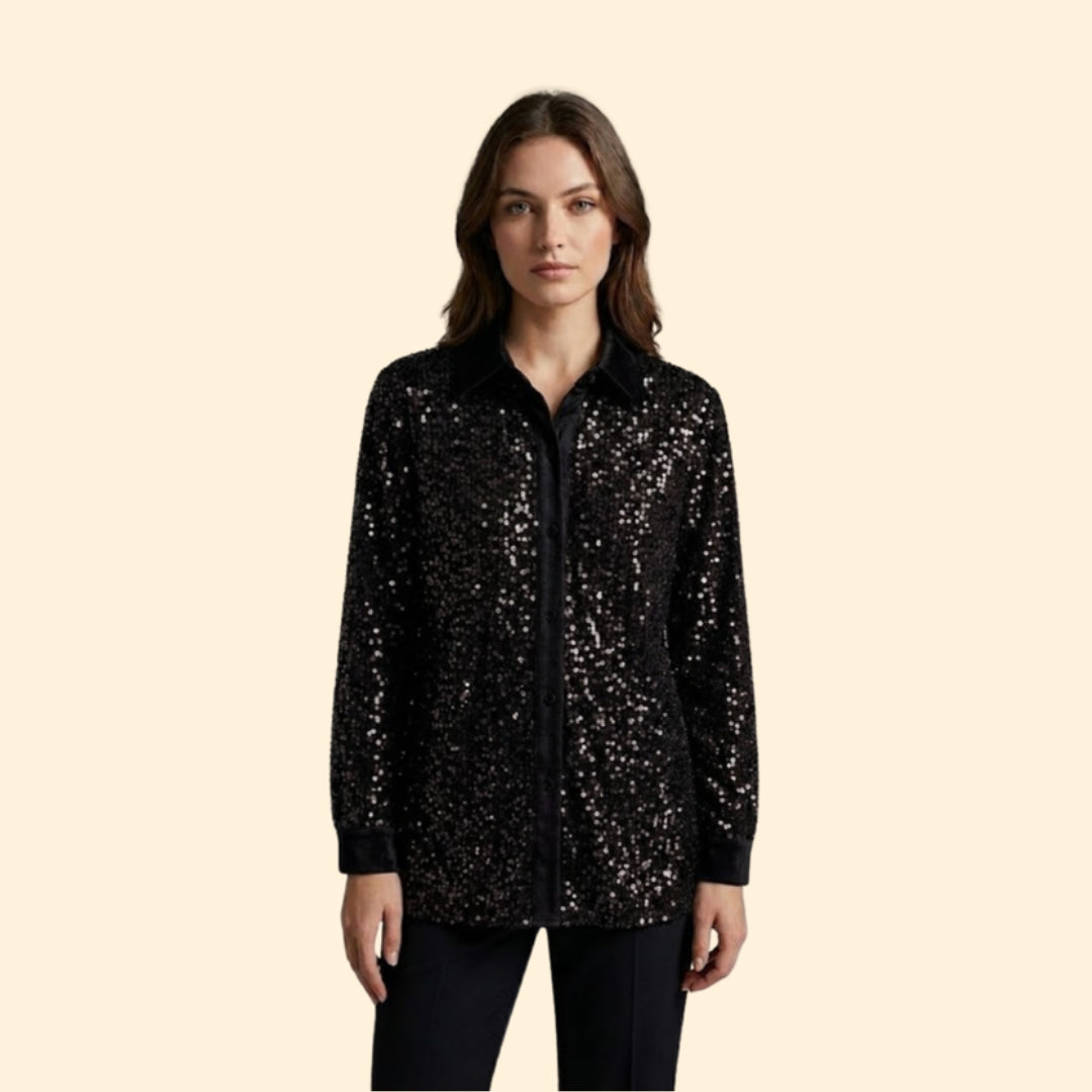 Women’s Sequin Shirt with Button-Down Front