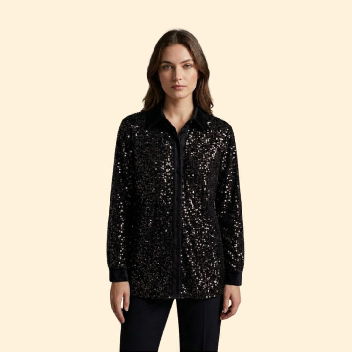 Women’s Sequin Shirt with Button-Down Front