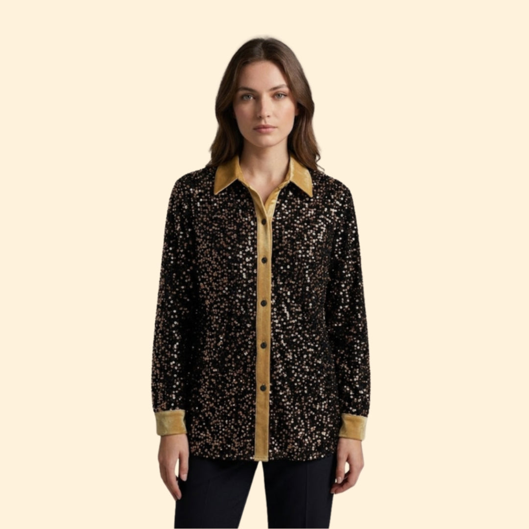 Women’s Sequin Shirt with Button-Down Front