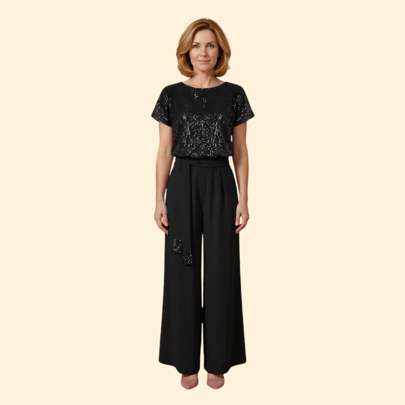 Women’s Sequin Jumpsuit with Wide Leg Pants