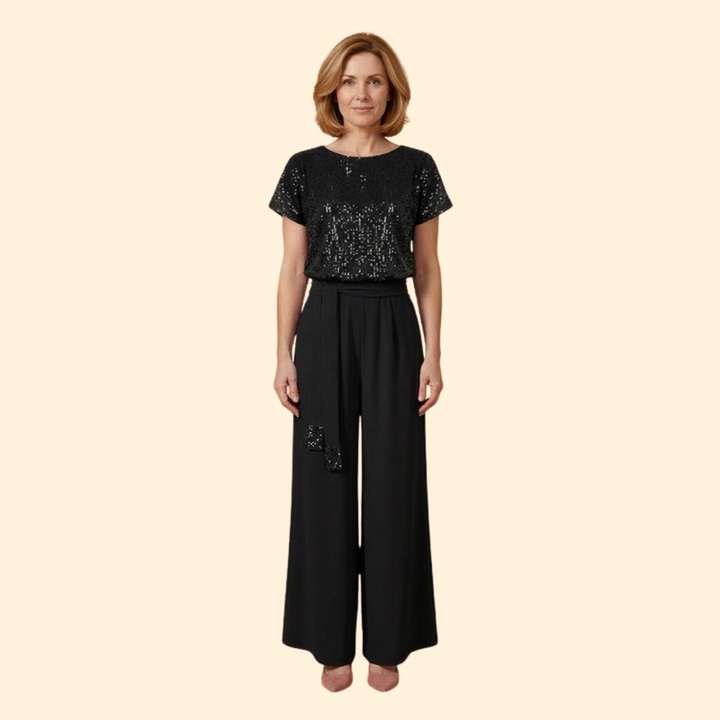 Women’s Sequin Jumpsuit with Wide Leg Pants