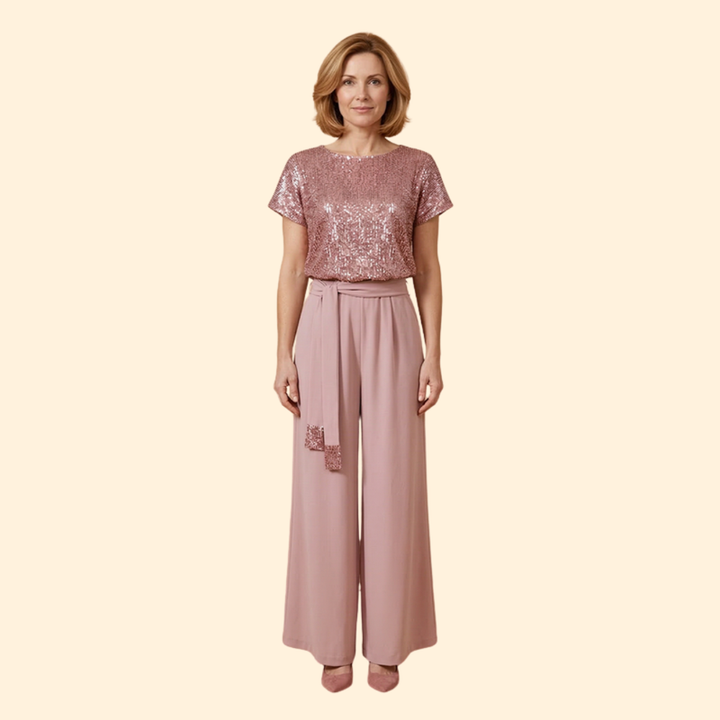 Women’s Sequin Jumpsuit with Wide Leg Pants