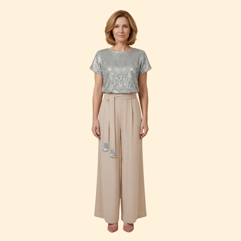 Women’s Sequin Jumpsuit with Wide Leg Pants