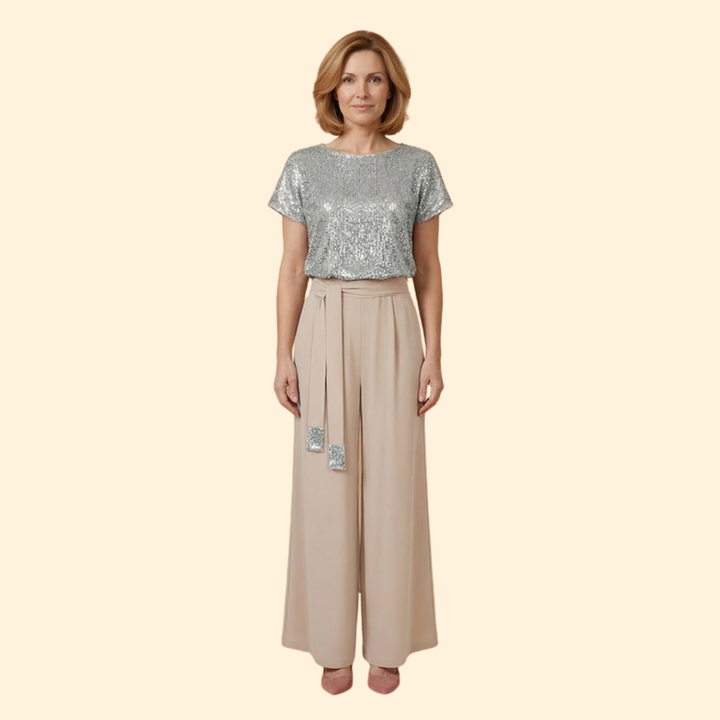 Women’s Sequin Jumpsuit with Wide Leg Pants