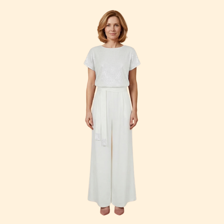 Women’s Sequin Jumpsuit with Wide Leg Pants