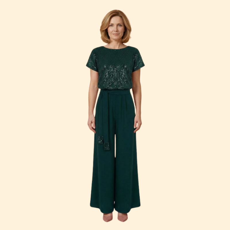Women’s Sequin Jumpsuit with Wide Leg Pants