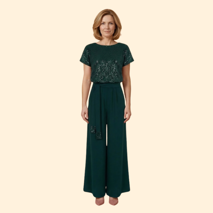 Women’s Sequin Jumpsuit with Wide Leg Pants