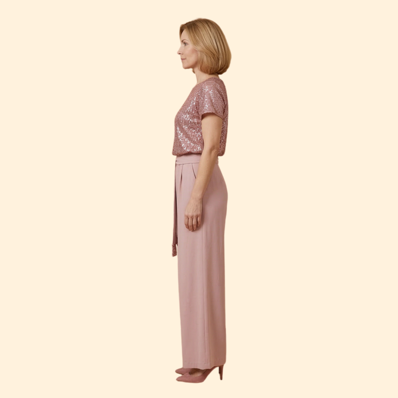 Women’s Sequin Jumpsuit with Wide Leg Pants