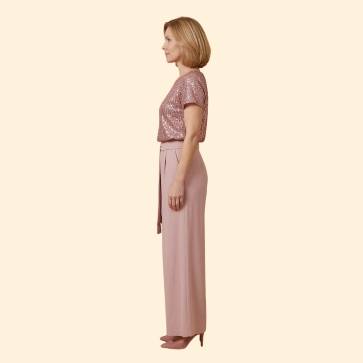 Women’s Sequin Jumpsuit with Wide Leg Pants