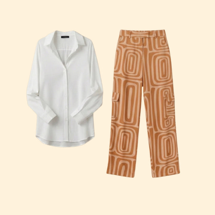 Women’s Set with Button-Up Blouse and Printed Trousers