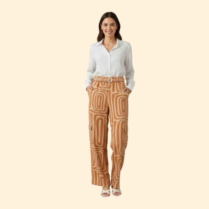 Women’s Set with Button-Up Blouse and Printed Trousers