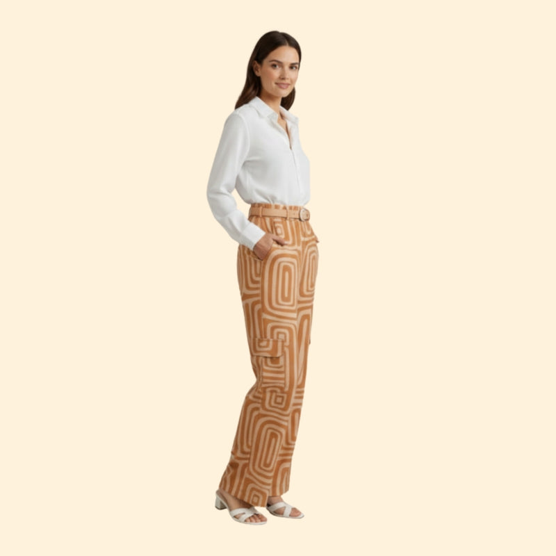 Women’s Set with Button-Up Blouse and Printed Trousers