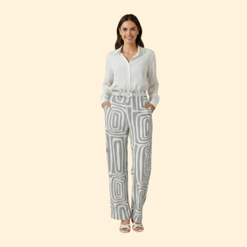 Women’s Set with Button-Up Blouse and Printed Trousers