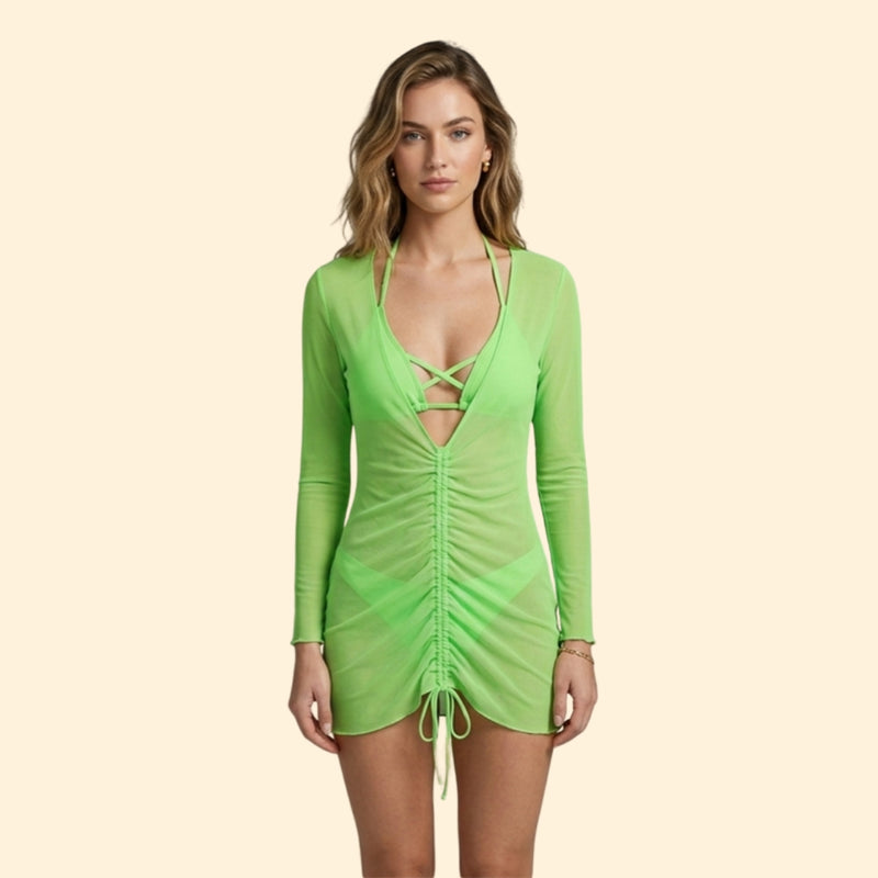 Women’s Sheer Bikini Set with Long Sleeve Cover