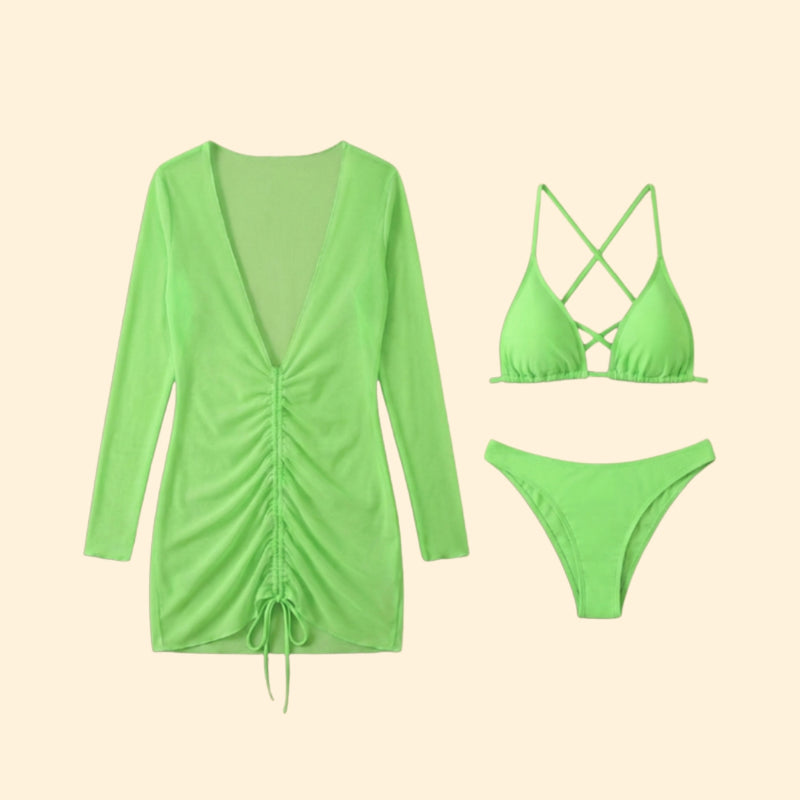 Women’s Sheer Bikini Set with Long Sleeve Cover