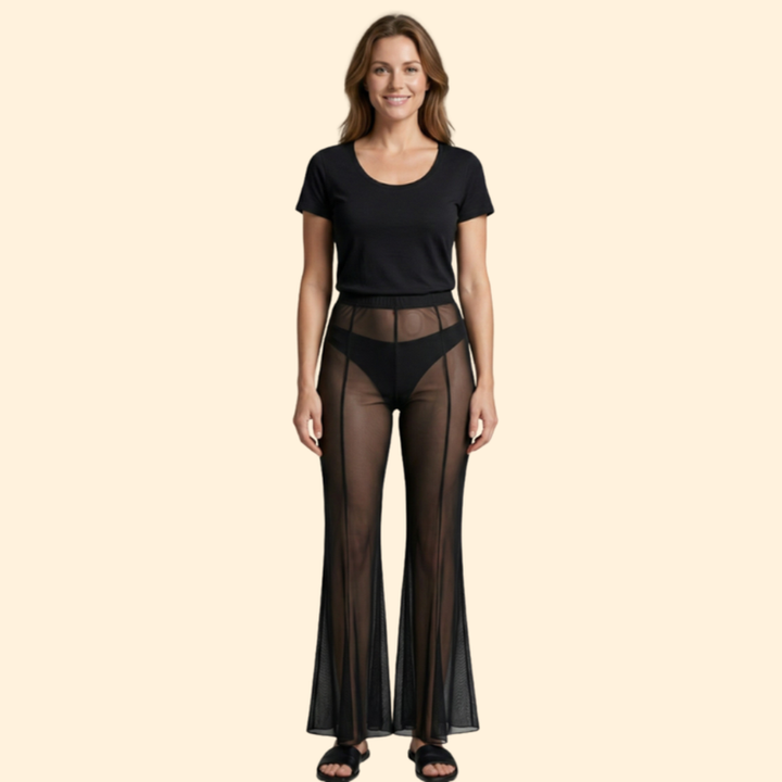 Women’s Sheer Mesh Pants with Flared Legs