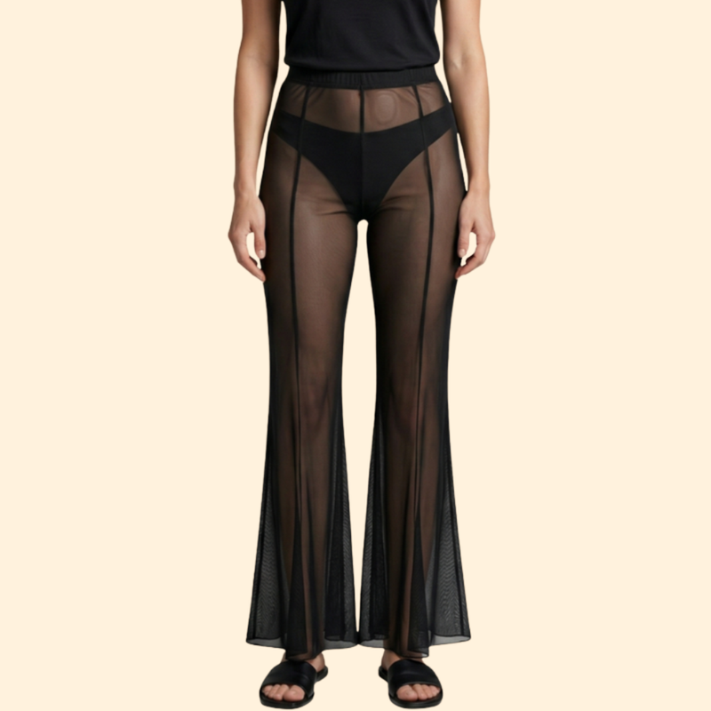 Women’s Sheer Mesh Pants with Flared Legs