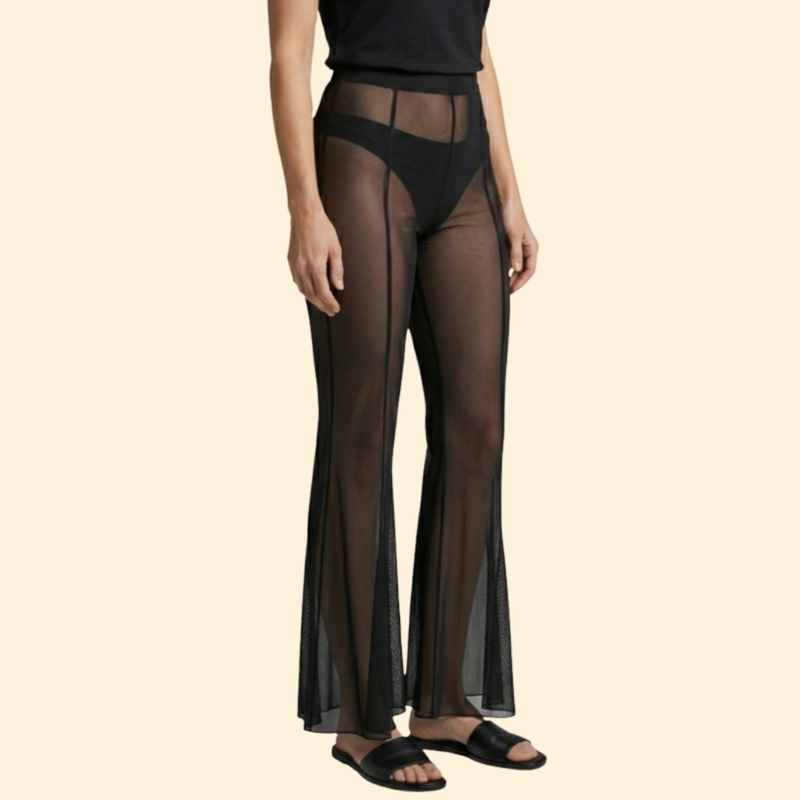 Women’s Sheer Mesh Pants with Flared Legs