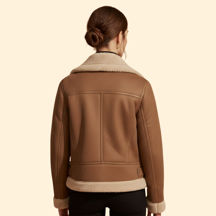 Women’s Sherpa Bomber Jacket with Foldover Collar