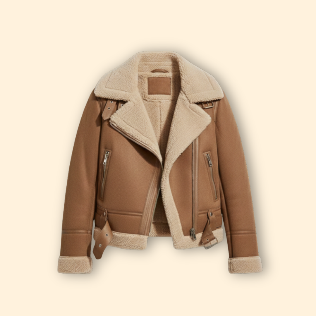 Women’s Sherpa Bomber Jacket with Foldover Collar