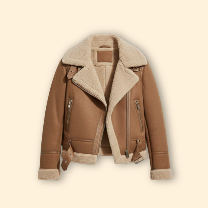 Women’s Sherpa Bomber Jacket with Foldover Collar