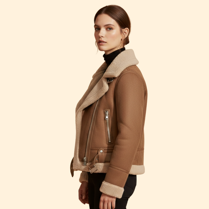 Women’s Sherpa Bomber Jacket with Foldover Collar