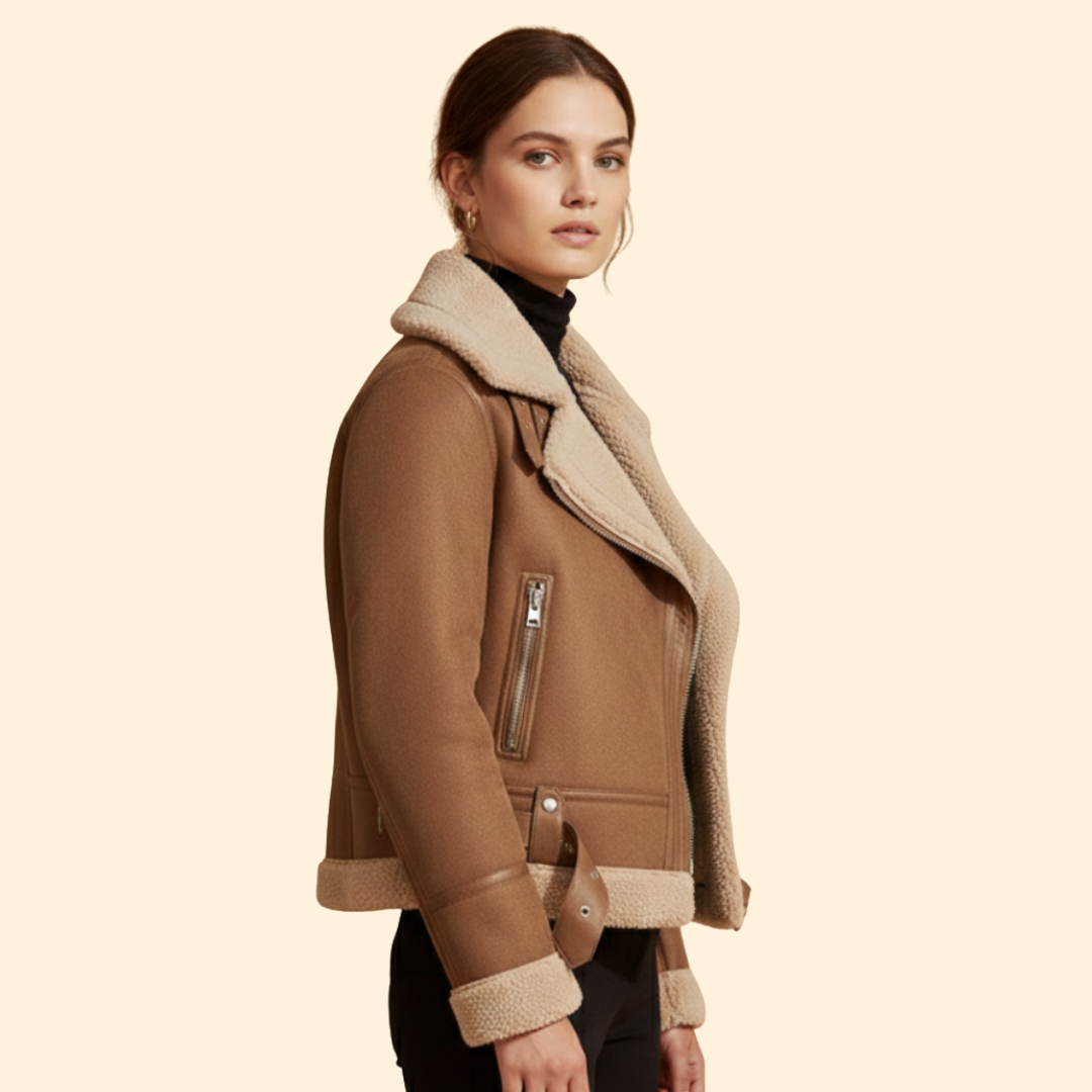 Women’s Sherpa Bomber Jacket with Foldover Collar